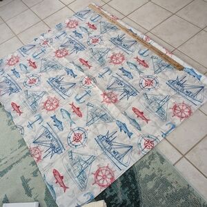 Nautical Themed Fabric Table Cloth with Red and Blue Designs